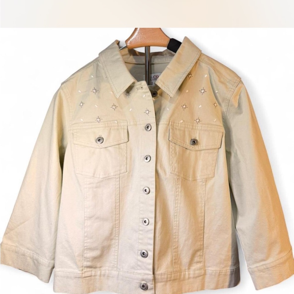 Denim&Co Embroidered Jean Jacket - Ivory Cream Large